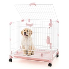 Folding Dog Kennel Metal Wire Dog Crate Cage W/ Lockable Wheels & Lockable Doors