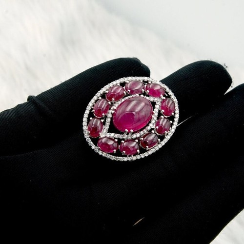 Cabochon ruby diamond ring 925 - diamond,