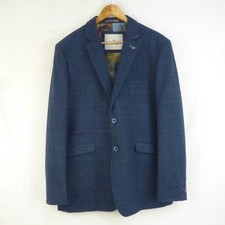 House Of Cavani Tweed Blazer Jacket Size 48R Slim Fit Navy Blue Wool Blend Mens