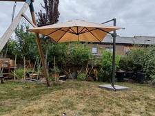 IKEA Umbrella & Base - 300cm - Brown Wood Effect & Beige