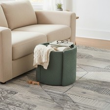 Round Chenille Storage Ottoman