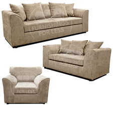 Monaco Beige Corner Sofa Chenille Fabric Right Left Scatter 3&2 Seater Armchair