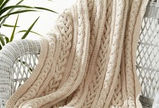KNITTING PATTERN - CHUNKY THREE BRAIDED CABLE KNIT AFGHAN/BLANKET/THROW 43"x 58"