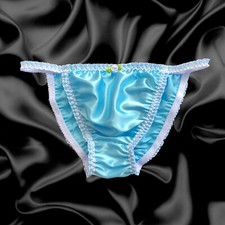 Aqua Blue Satin Tanga Frilly