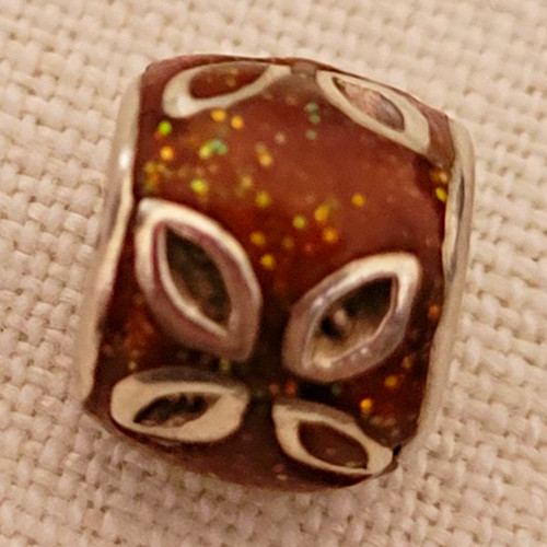Amber glitter enamel bead - glitter,