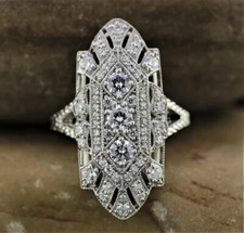 Art Deco Three-Stone Round Cut Lab Created Diamond 925 Silver Engagement Ring