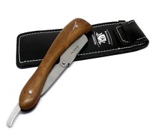 WOOD BARBER SALON STRAIGHT CUT THROAT SHAVING RAZOR RASOIRS RASOI BLDS + POUCH