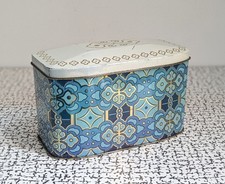 50s 60s Vintage Retro Blue White Gold Tea Sweet Biscuit Toffee Tin Geometric