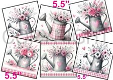 6 XL Card Toppers 5.5" Birthday Gardening Watering Cans Card Making/Tags FLAT