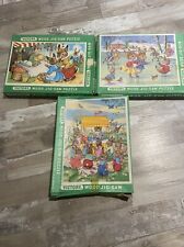 3x Victory wood jigsaw puzzle Vintage/child/animal/bunny/bunnies/pixie Wooden