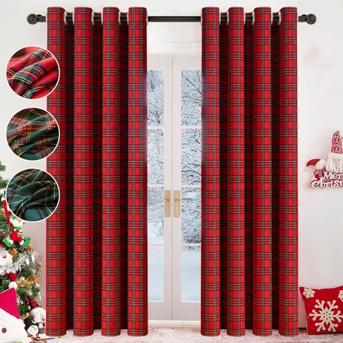Christmas plaid curtain soft - christmas,