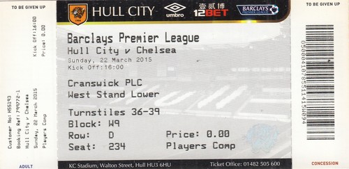 Ticket hull city v chelsea - hull,