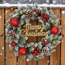 Christmas Wreath Artificial Pine Cone Indoor Outdoor Snowy Cedar Wreath Door UK