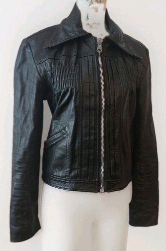 Black leather biker - black, 70s