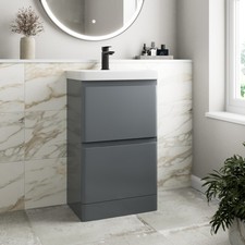 Bathroom Cloakroom Vanity Unit Wash Basin Cabinet Drawers Storage Grey 500mm