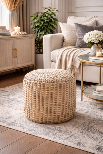Jute pouffe cotton 45x45cm - pouffe, new