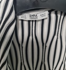 Zara Black & white Stripe Twisted Midi Wrap Dress Uk Size 10
