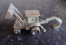 Silver Alloy Metal Tractor Backhoe Quartz Desk Clock
