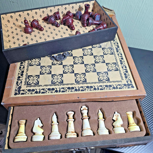Bone carved chess set game - , &