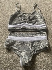 Polehog Grey Velvet And Mesh Pole Dance Top And Shorts Set Medium