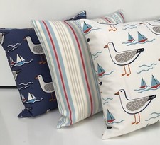 Gull DOUBLE SIDED Cushion Covers Blue Stripe Coastal Beach Nautical Style Fabric