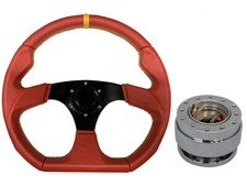 Red Aftermarket 350mm D1 Steering Wheel + Quick Release boss B30 for VAUXHALL