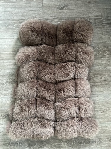 Beige taupe real fox fur - beige,