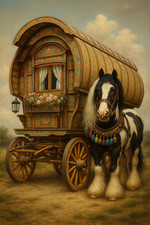 Romani Gypsy Horse and Cart Poster Print Framed Canvas Wall Art