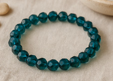  Stretch Elastic Bracelet Dark Cyan Crystal Faceted 10mm x 8mm   Green Blue