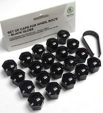 GENUINE SKODA SUPERB OCTAVIA RAPID WHEEL NUT BOLT COVERS CAPS 17mm BLACK GLOSS