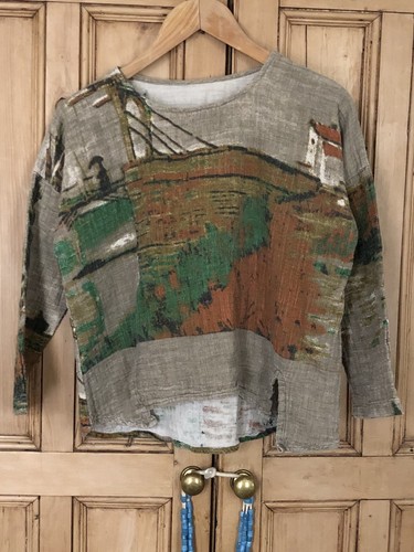 Printed linen arty smock - arty, top