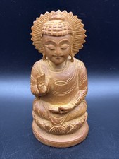 Small Carved Wooden Lucky Buddha Statue-Buddhist Ornament-8 cm High