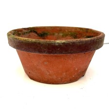 Retro shabby chic old Japanese terracotta half bowls 22cm x 9.5cm