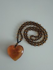 Amber Resin Heart with Floating Saltwater Beewax Pendant & Beaded Necklace 400-2