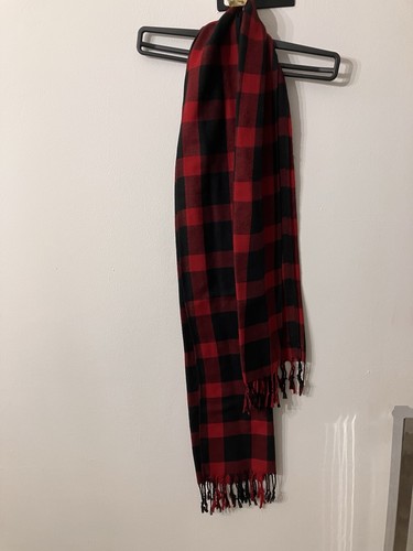 Red black checked scarf with - black,