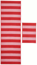 Home Runner & Mat Set 180x57cm Red & Pink Striped Non Slip Washable Floor Rug