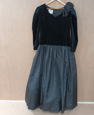 Vintage Identique By Wim Hemmink Black Dress 80s Prom Style Long Length ~ UK 16