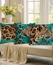 2 Beautiful Teal Leopard Print Cushion Covers Decorative cushions