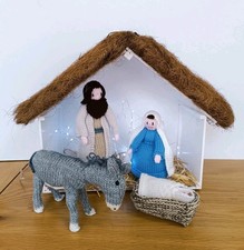 Nativity set Mary Joseph Jesus & Donkey Hand knitted Scene
