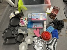 Cake maker/decorator accessories tins, shoe mould, letter cutters etc