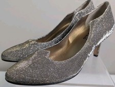 1950s Designer Shoes Vaneli di notto Silver Sparkle FabricKitten Heel 7.5 N