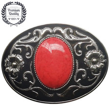 NATURAL STONE Belt Buckle Metal Zinc Alloy Vintage Red Fashion Western Premium
