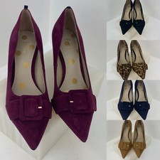 90% OFF!! Boden Women Mid Heel Ladies Shoes Suede Navy Leopard Purple RRP £100
