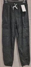 NEW LADIES CORDUROY CARGO COMBAT TROUSERS STRETCH ELASTICATED WAIST JOGGER BLACK