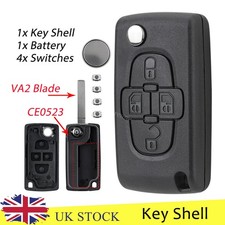 For Peugeot 1007 Citroen 4 Button Flip Key Remote Fob Case CE0523 VA2 + Battery