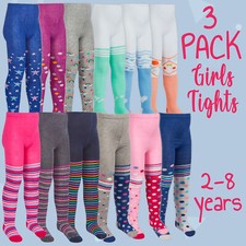 3 Pairs Kids Girls Tights 2-3 3-4 5-6 7-8 Years Spotted Dotted Colourful Vibrant