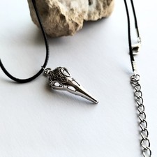Raven Crow Skull Pendant Necklace - Gothic - Black Cord 17"
