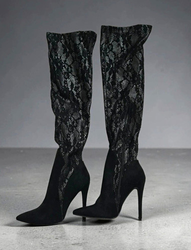 Women black lace floral - black,