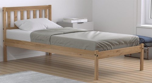 Pine waxed wood bed - pine,waxed,