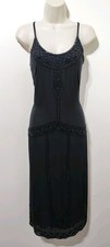 M&S Black Beaded Silk Chiffon Midi Dress 10 1920s Flapper 20s Great Gatsby
